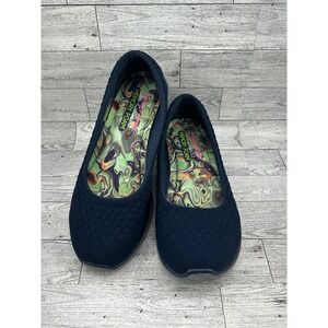Skechers Microburst One Up Navy Blue Memory Foam Slip On Flats Women Sz 8 23312